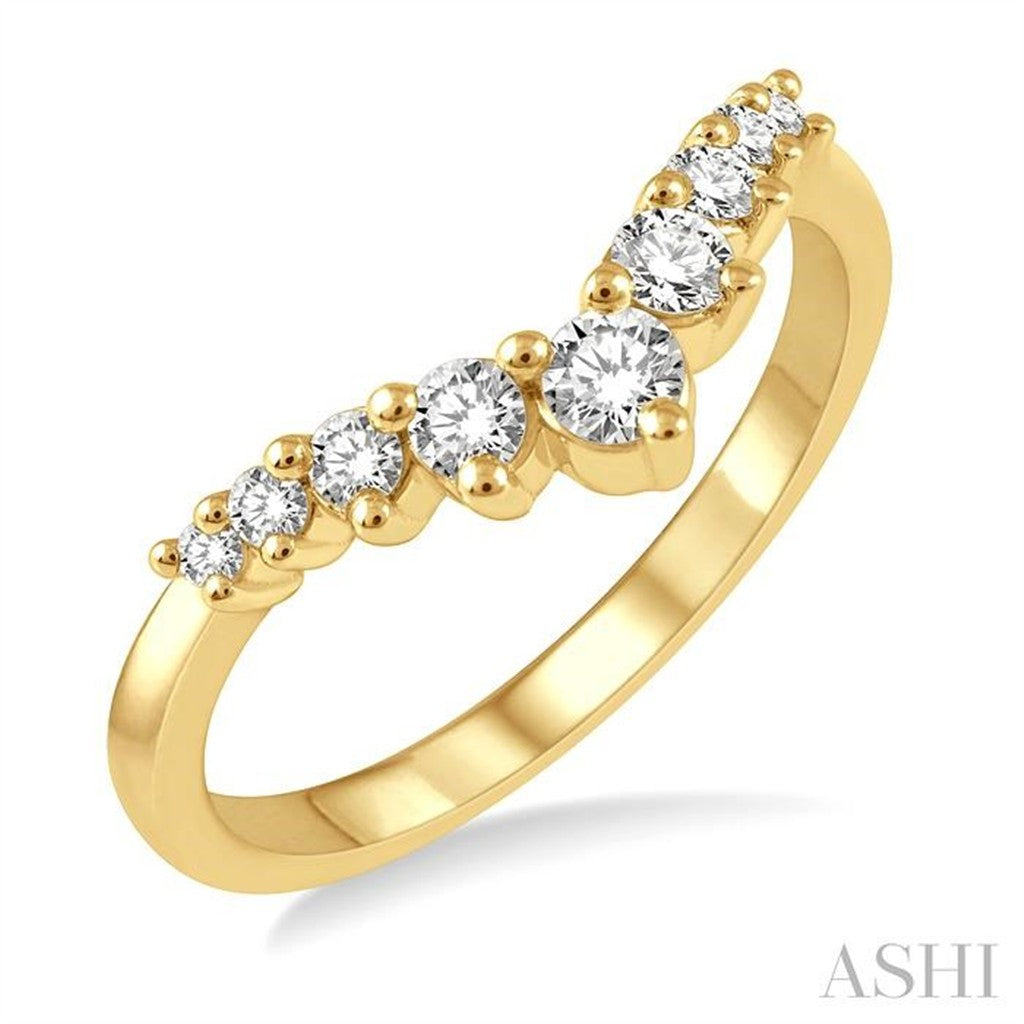 Curved Round Diamond 14KT Yellow Gold Ring