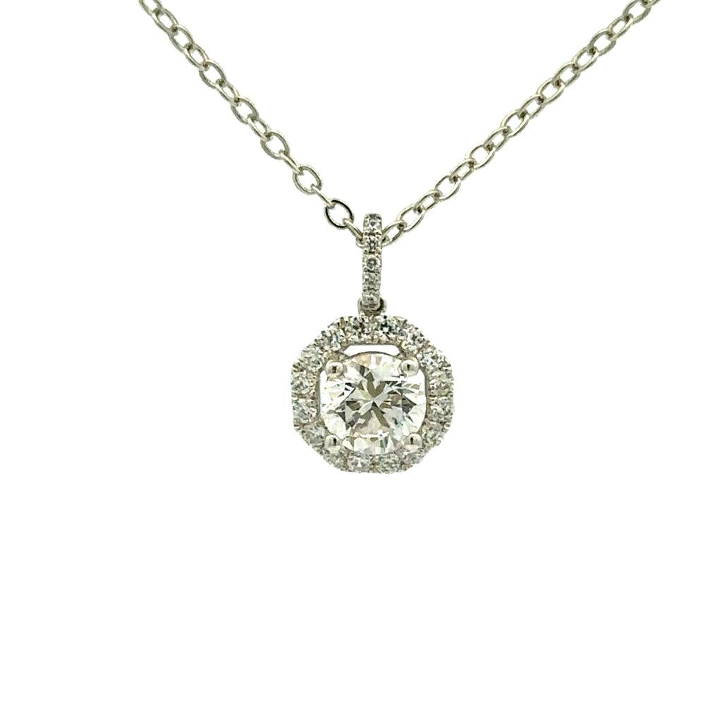 Halo Pendant Sterling Silver White with Round Cubic Zirconia