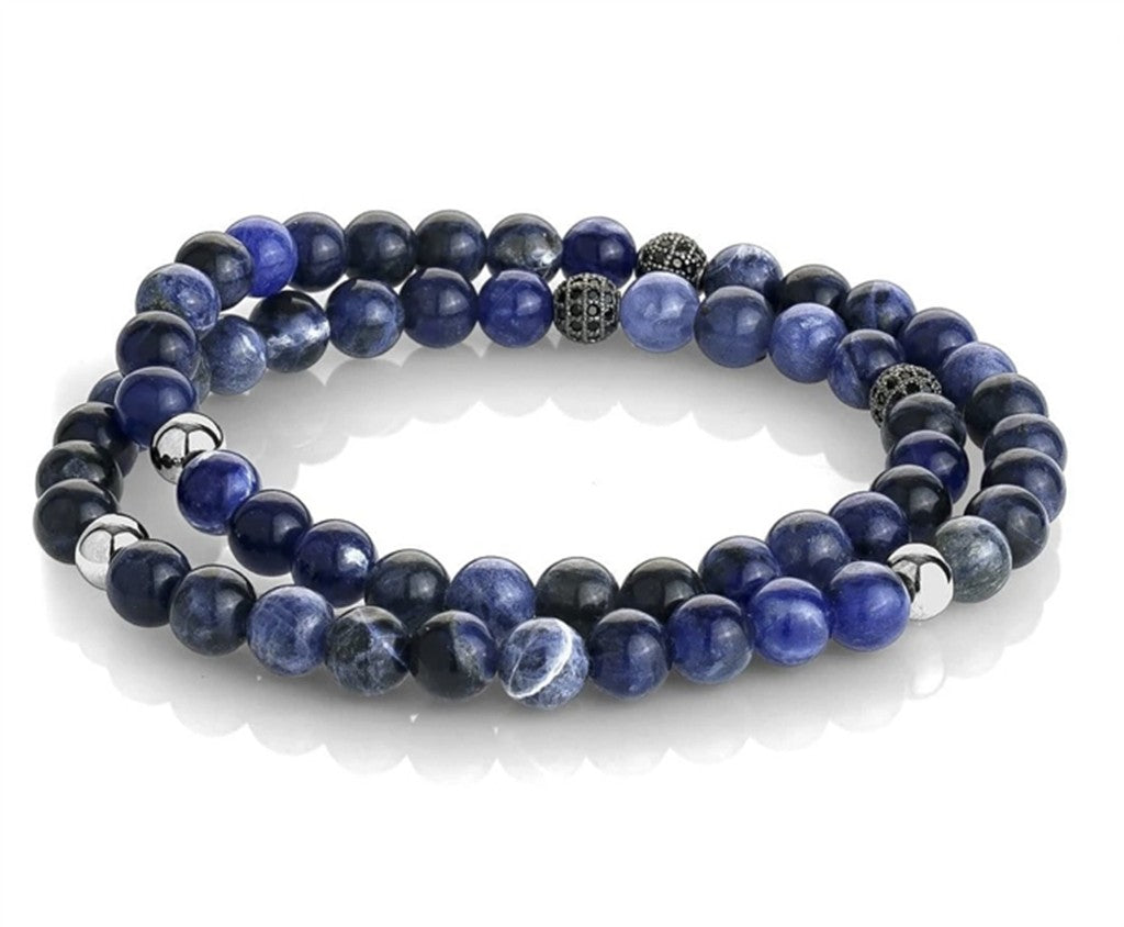Blue Sodalite Gemstone Bead Stretch Bracelet 8" Long