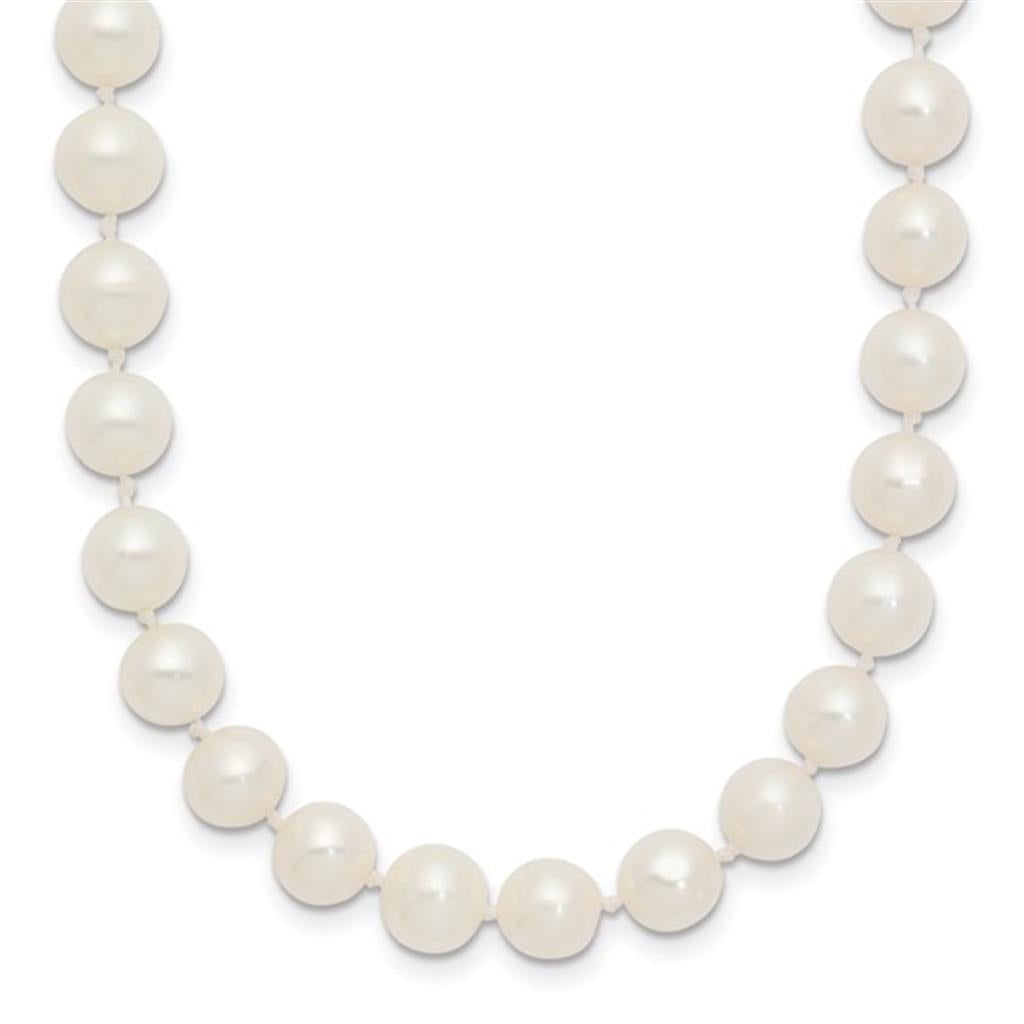Single Strand Knotted Pearl Strand Necklace Strung on 14 KT 18" Long with Near Round Fresh Water Pearls
