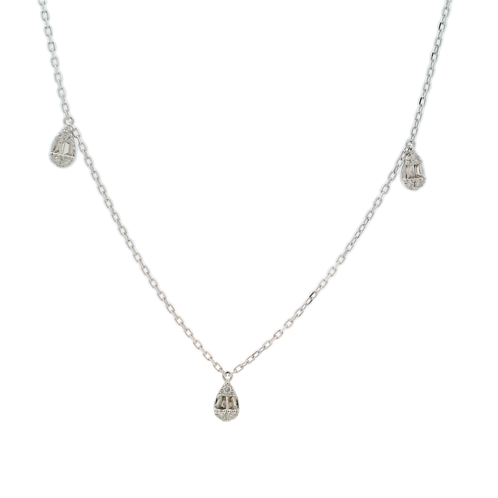 Multi Drop Necklace 18 Karat Gold White With Diamonds & Diamonds 18" Long
