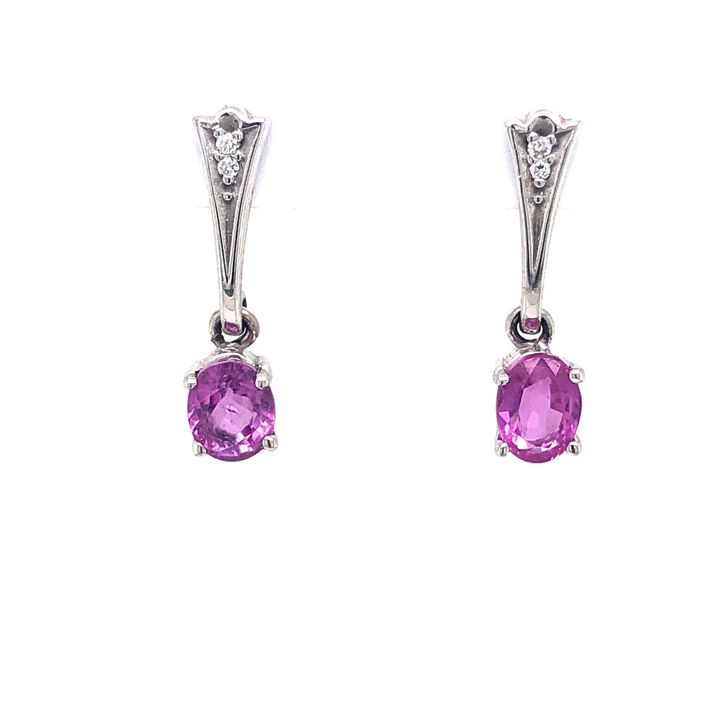 Earrings Precious Metal With Colored Stone Dangle Dangle Drop 14 Karat Gold White With 1.75ctw Sapphires & Diamonds