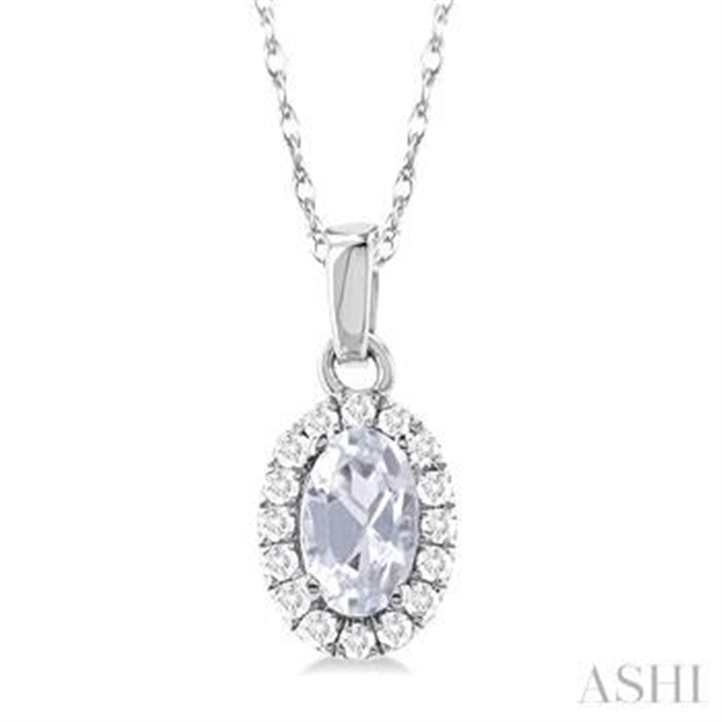 Drop Pendants 10 KT White with Oval White Topaz & Round I/J Diamonds