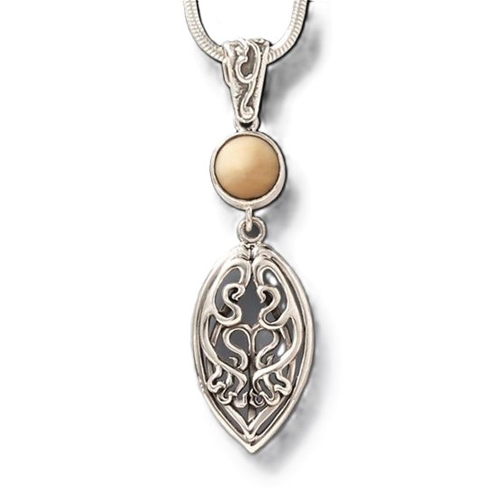 Mammoth Ivory Drop Style Art Nouveau Pendant/Necklace Sterling Silver