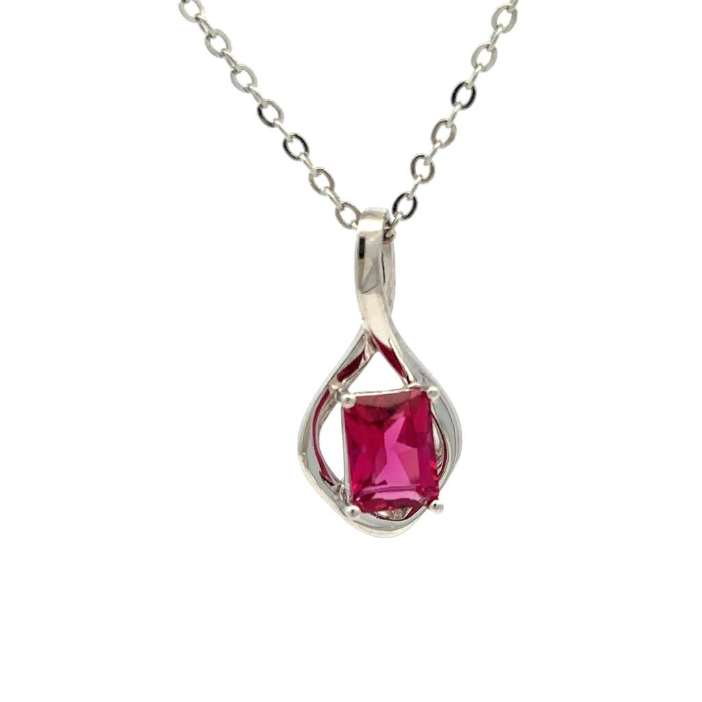 Free Form Pendants 14 KT White with Cushion Pink Tourmaline