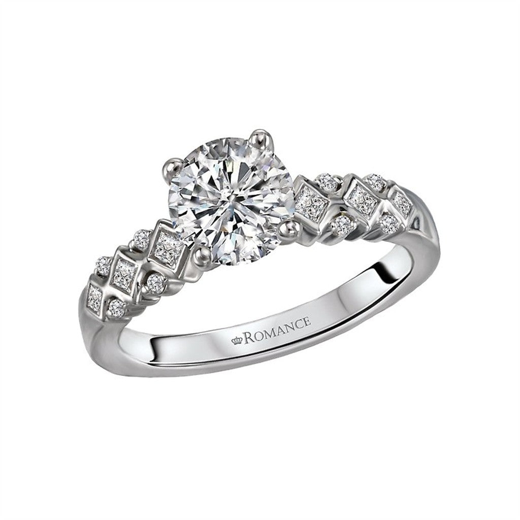 Solitare Accent Style Diamond Engagement Ring Sterling Silver White 
(Center Stone Not Included)