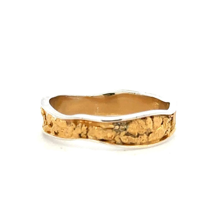 Wavy Channel Style Womans Wedding Bands With Gold Nugget .925 Continuum White & Yellow size 7