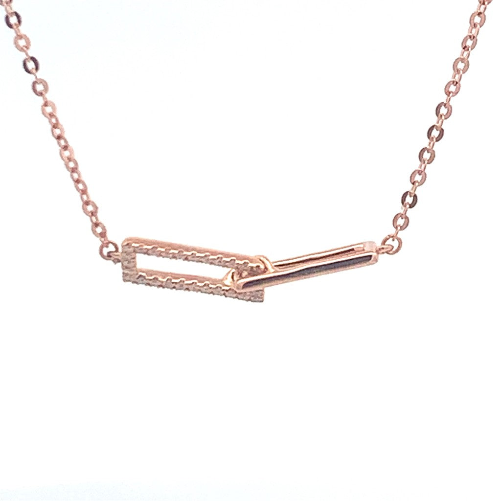 In Line Necklace 14 Karat Gold Rose With Diamonds 18" Long