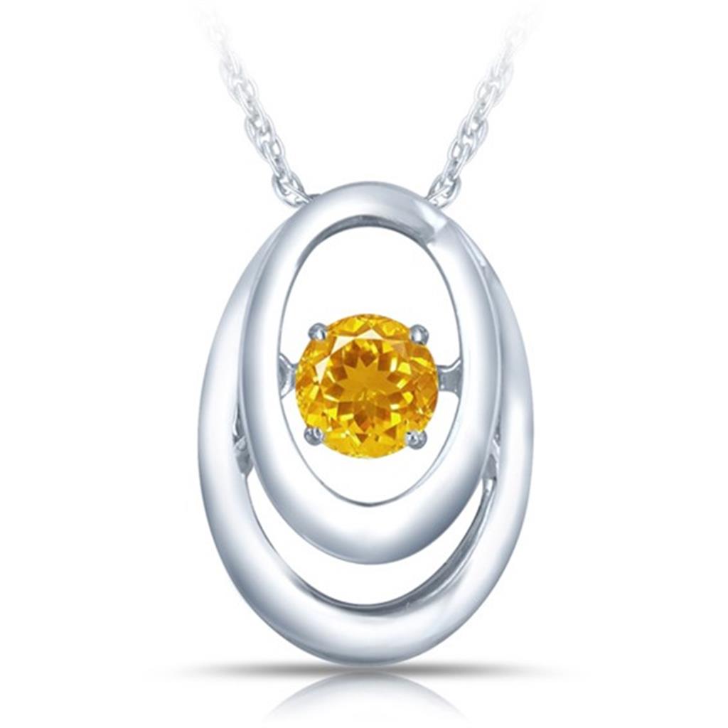 Slider Pendant Sterling Silver White with Round Citrine