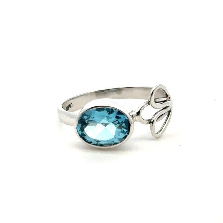 Flower Style Rings Silver with Stones .925 White with Topaz size 8
