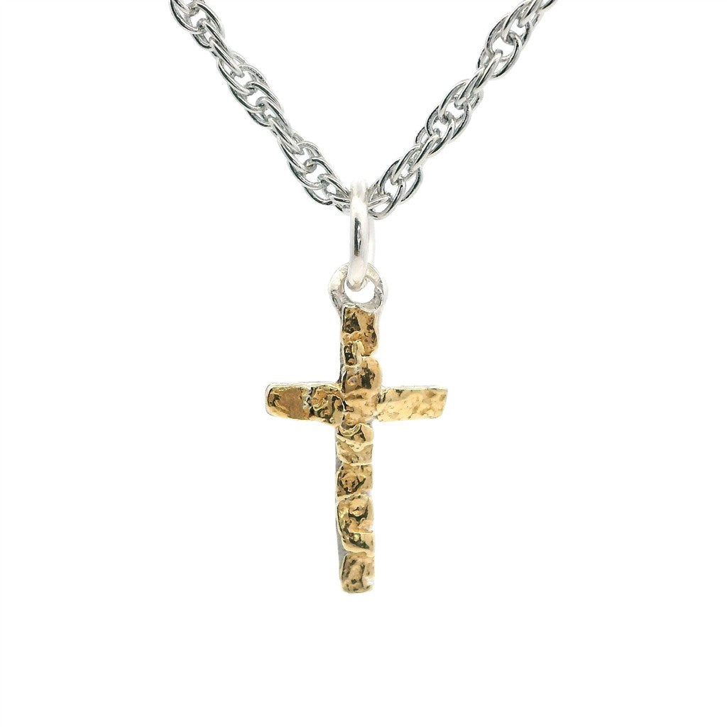 Cross Style Religeous Pendant Sterling Silver & Alaskan Gold Nugget
