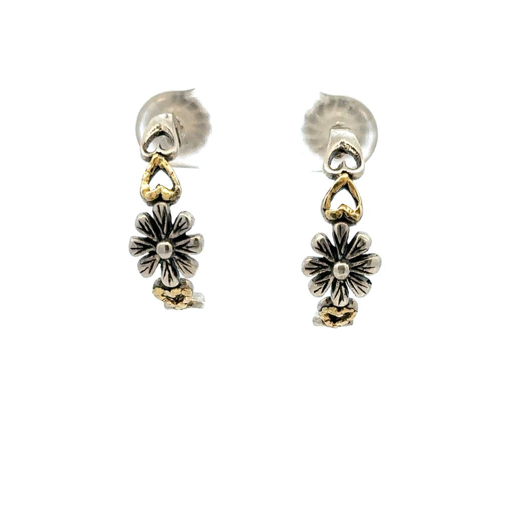 Flower Hoop Sterling Silver Earrings Accented with Alaskan Gold Nuggets
