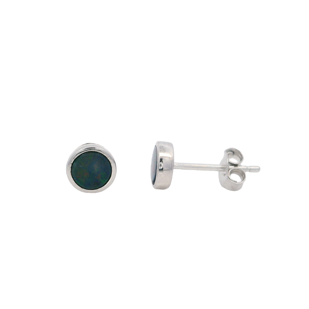 Single Stone Studs Style Sterling Silver White With Round Opals