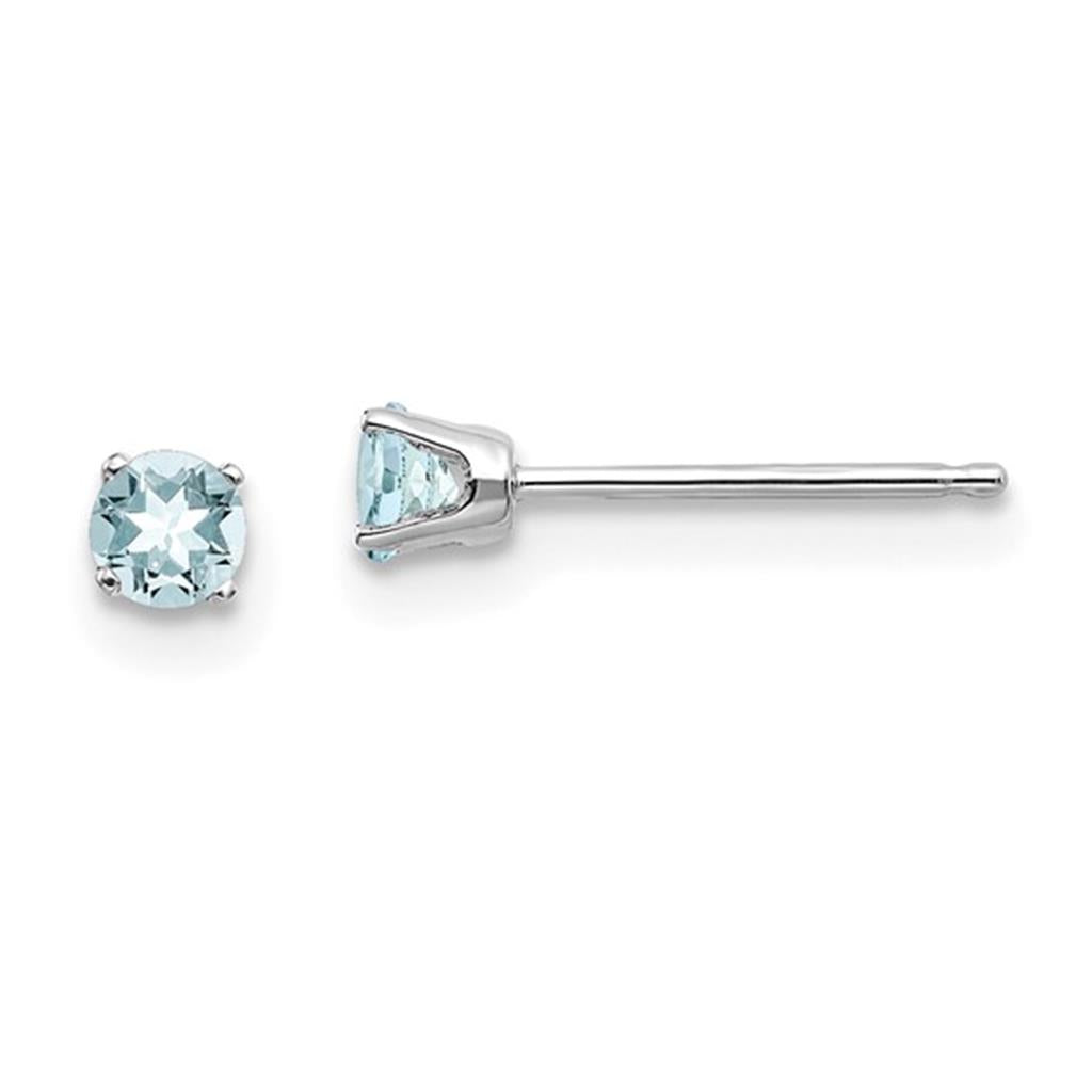14 KT White Birth Stone Stud Earrings With 4mm Round Aquas