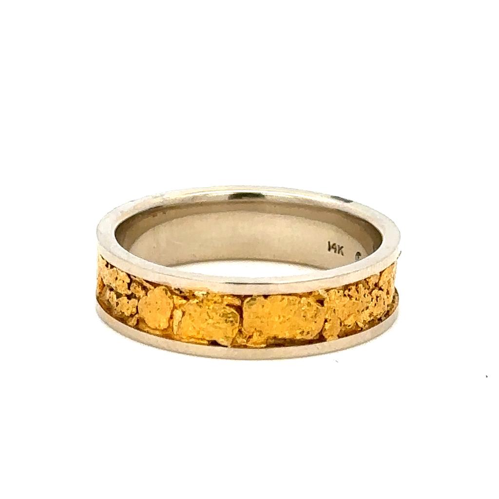 Straight Channel Style Mens Gold Nugget Wedding Band 14 KT White size 10