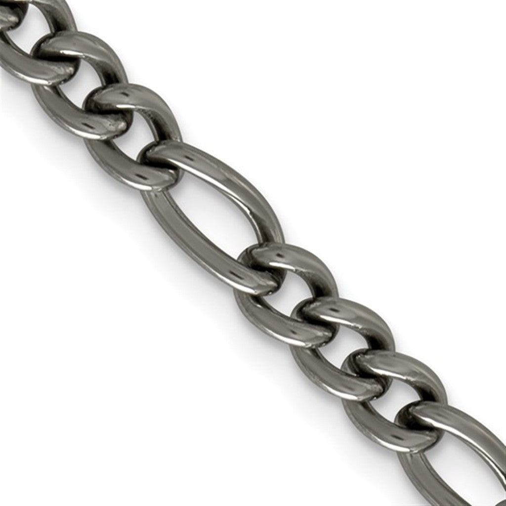 Grey Titanium 7 MM Figaro Chain 24" Long