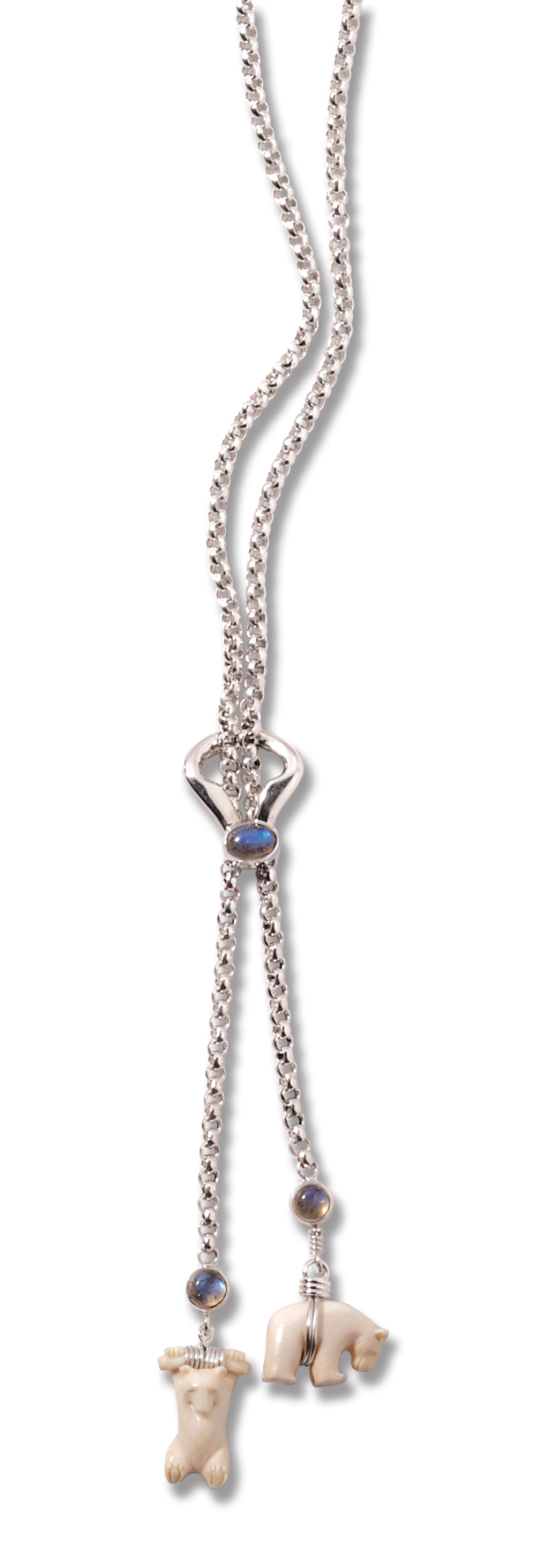 Mammoth Ivory Drop Style Bear Pendant/Necklace Sterling Silver