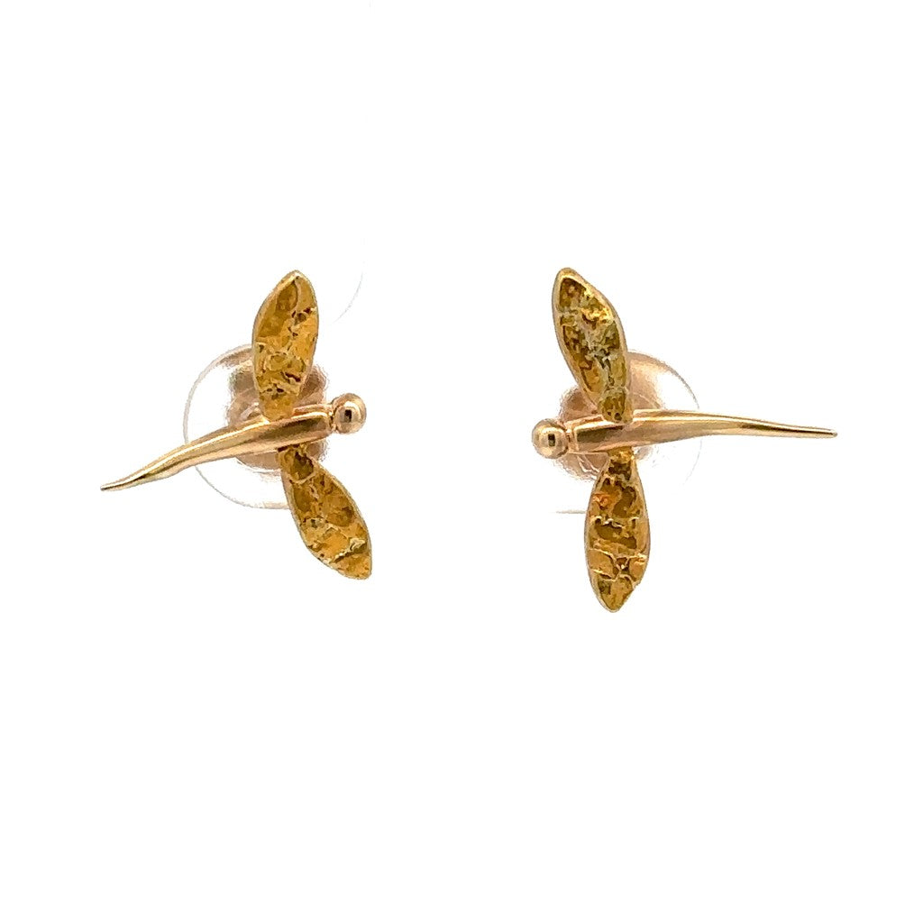 Earrings Dragon Fly Studs 14 Karat Gold & Alaskan Gold Nugget