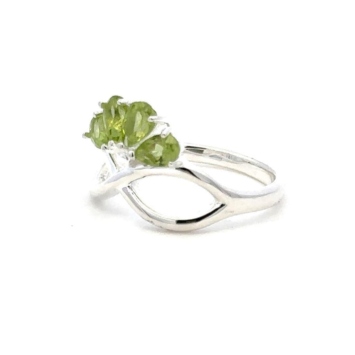 Flower Style Rings Silver with Stones .925 White with Peridot size 7