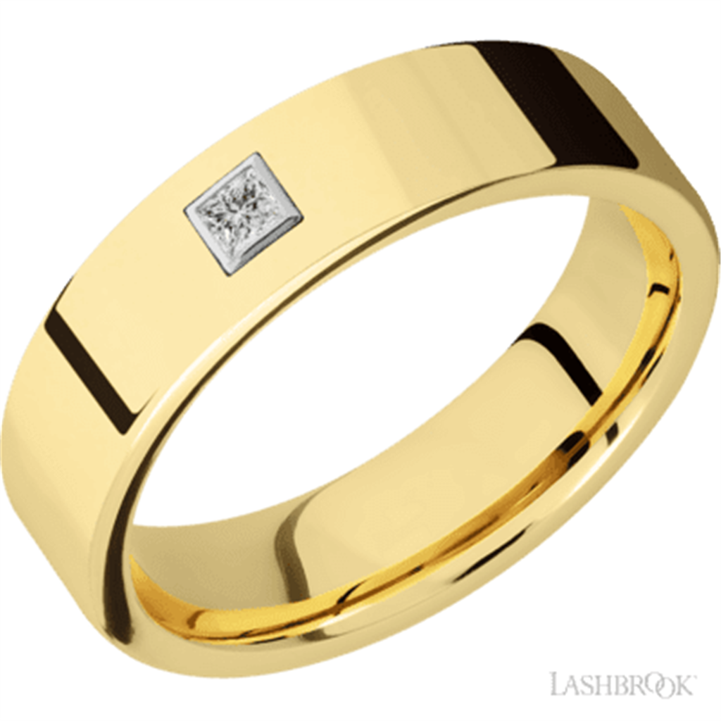 Straight Solid Style Wedding Band 14 Karat Gold Yellow 6mm wide with Diamond size 10