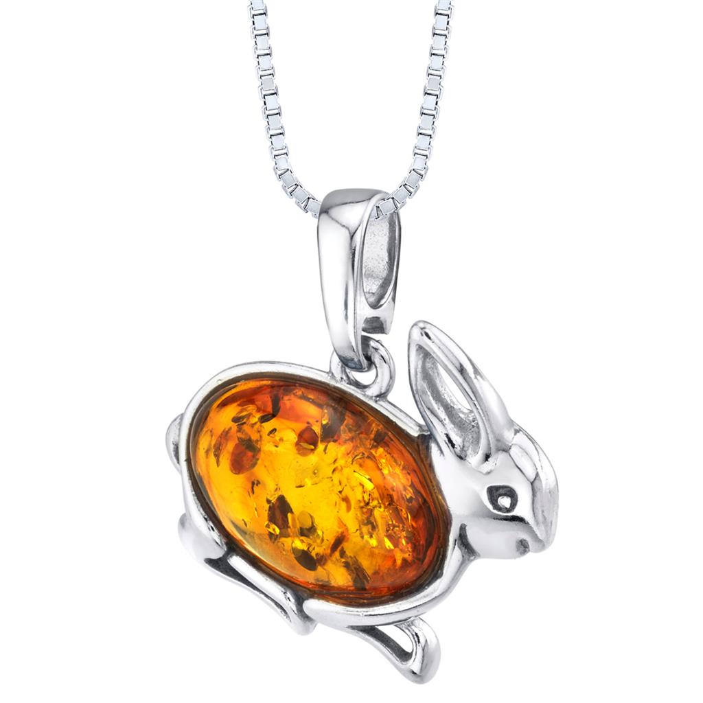 Rabbit Free Form Pendant .925 White with Various Shapes Amber