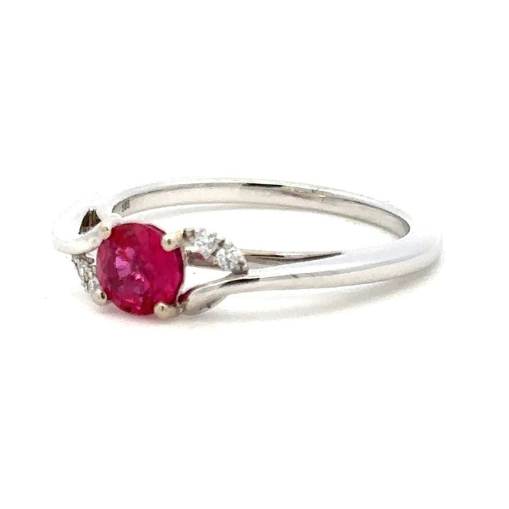 Geometric Style Colored Stone Ring 14 KT White with Diamonds & Ruby Accent size 6