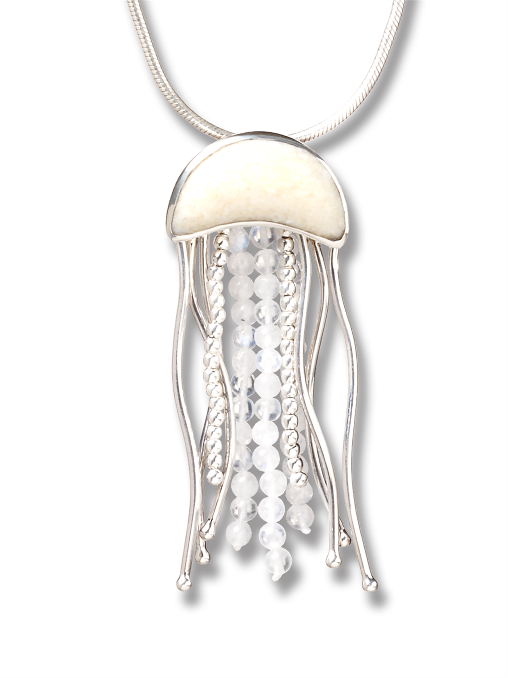Walrus Ivory Slider Style JellyFish Pendant/Necklace .925