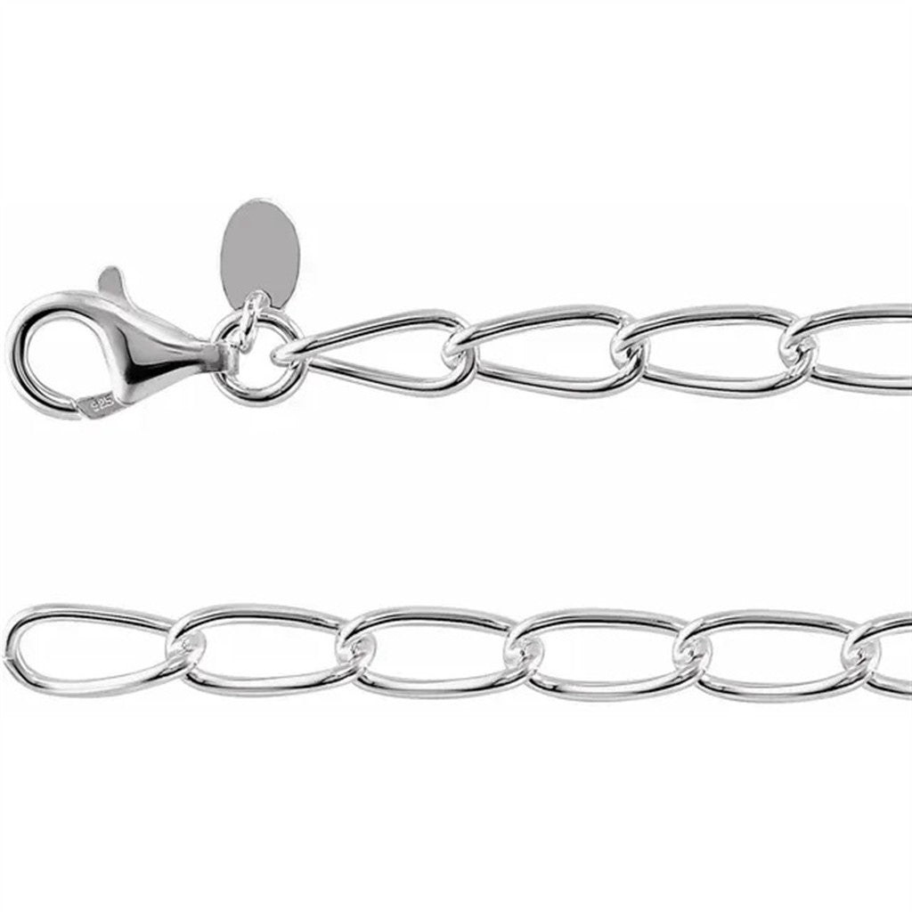 White Sterling Silver 4.7 MM Curb Chain 24" Long