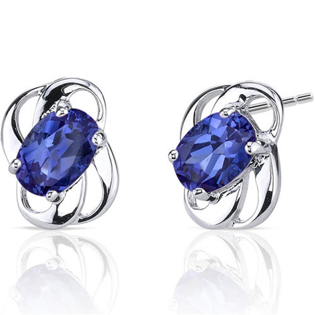 Stud Style Sterling Silver White With Oval Sapphires