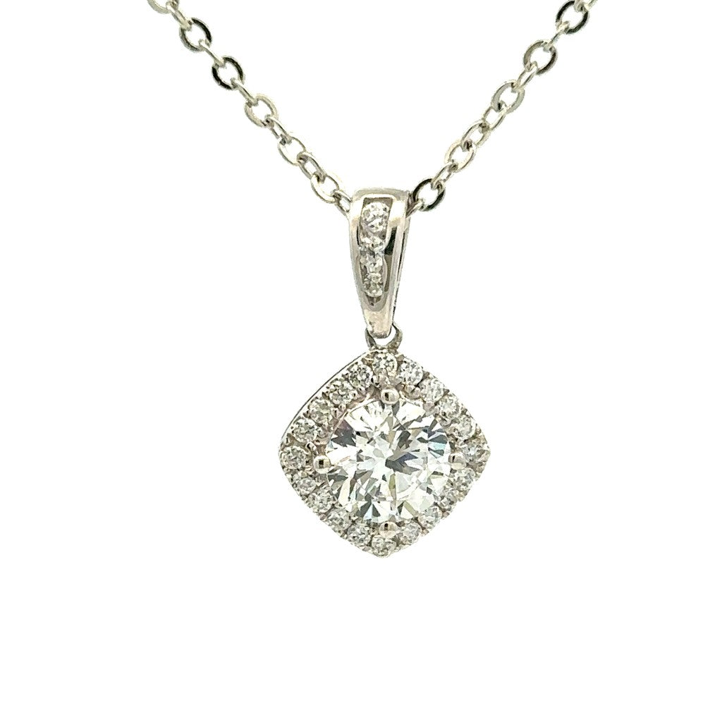 Halo Pendant Sterling Silver White with Round Cubic Zirconia