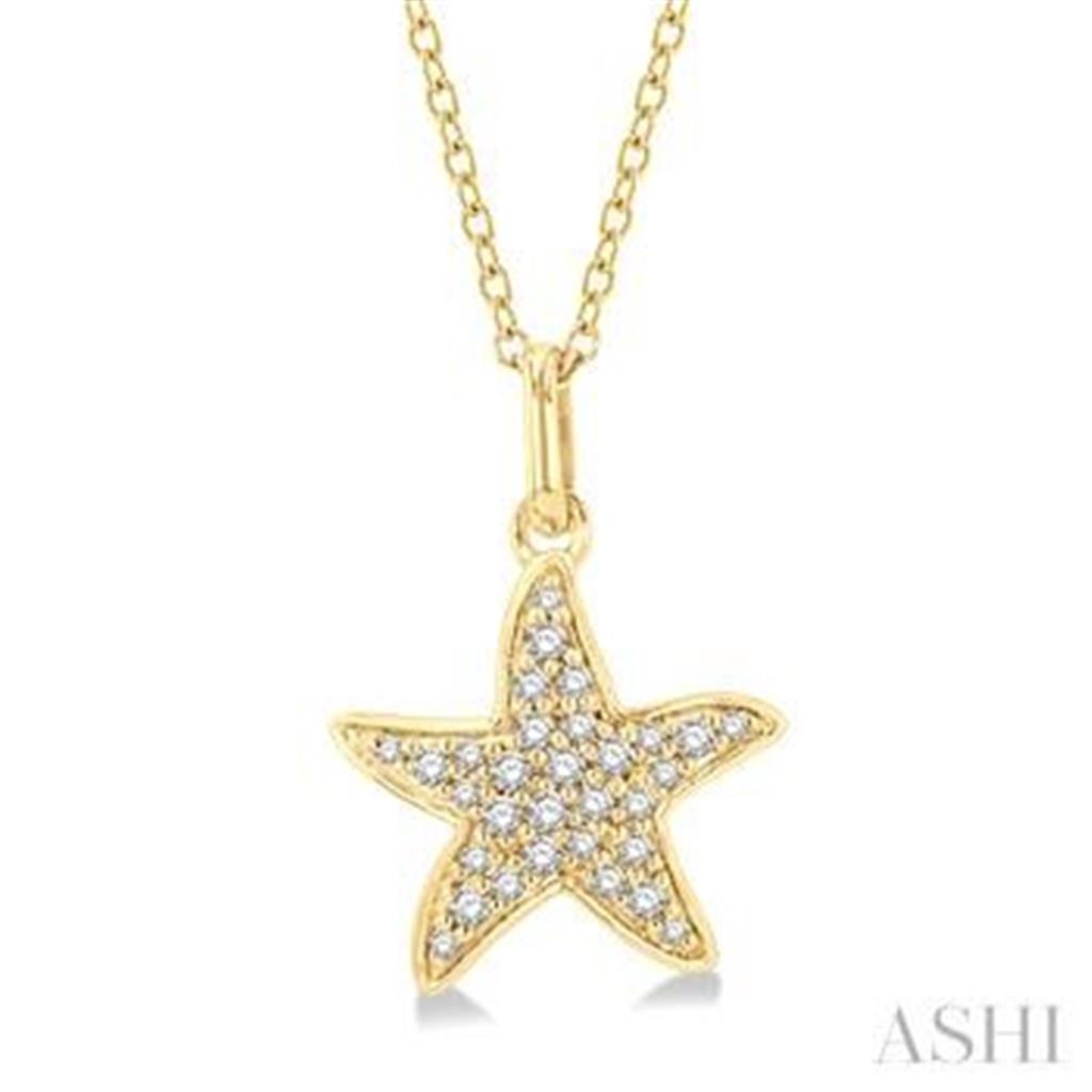 Starfish Drop Pendant Diamond 10 Karat Gold Yellow with Round I/J Diamonds