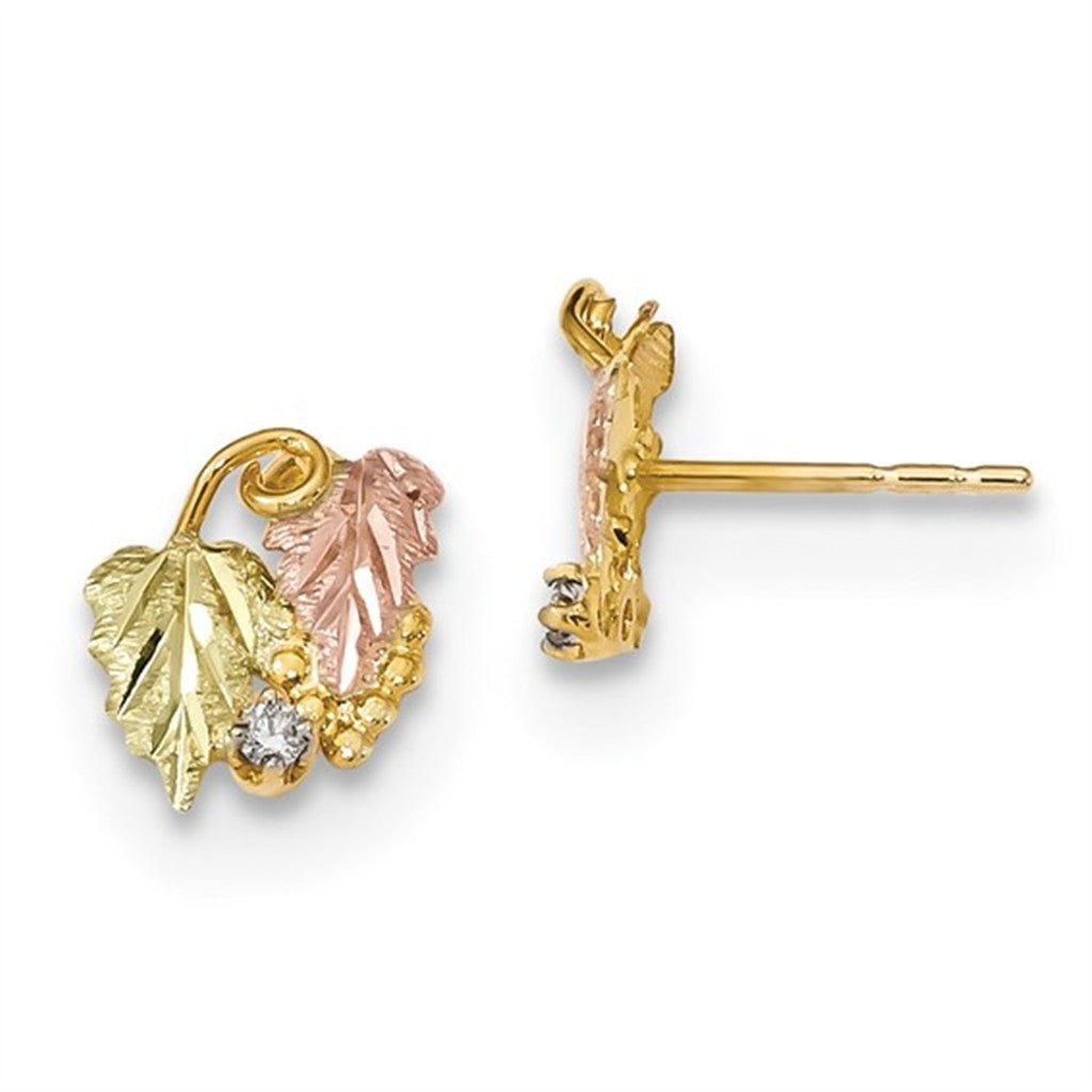 Black Hills Stud Precious Metal Earrings 10 Karat Gold TRI Color