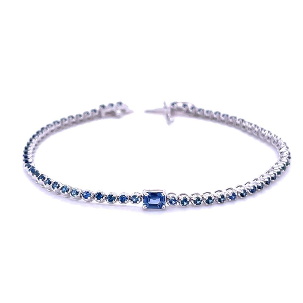 Tennis Style Colored Stone Bracelet 14 KT White With Sapphires 7" Long