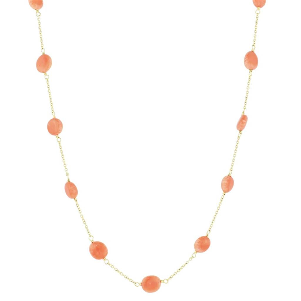 Station Colored Stone Necklace 14 KT Yellow With Coral 18" Long