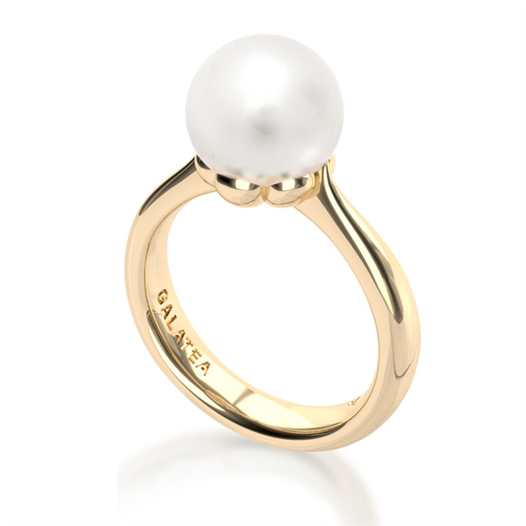 Solitare Style Pearl Ring 14 Karat Gold White with Fresh Water Pearl size 7.25