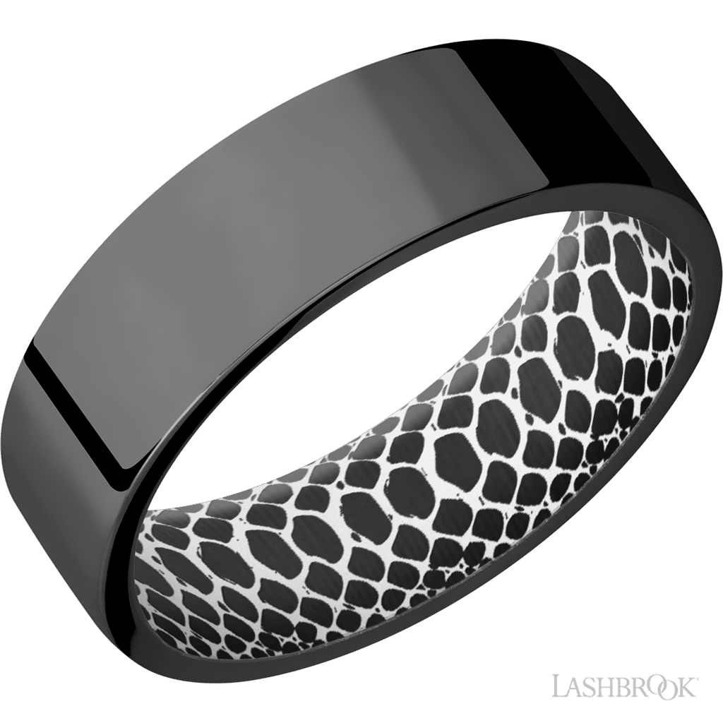 Black Zirconium Alternative Metal Ring 7mm wide with a Snakeskin pattern White Color Size 9