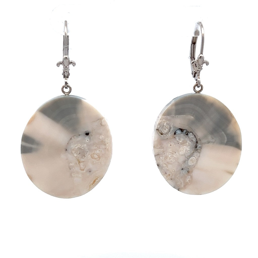Walrus Ivory Dangle Drop Earrings Sterling Silver White