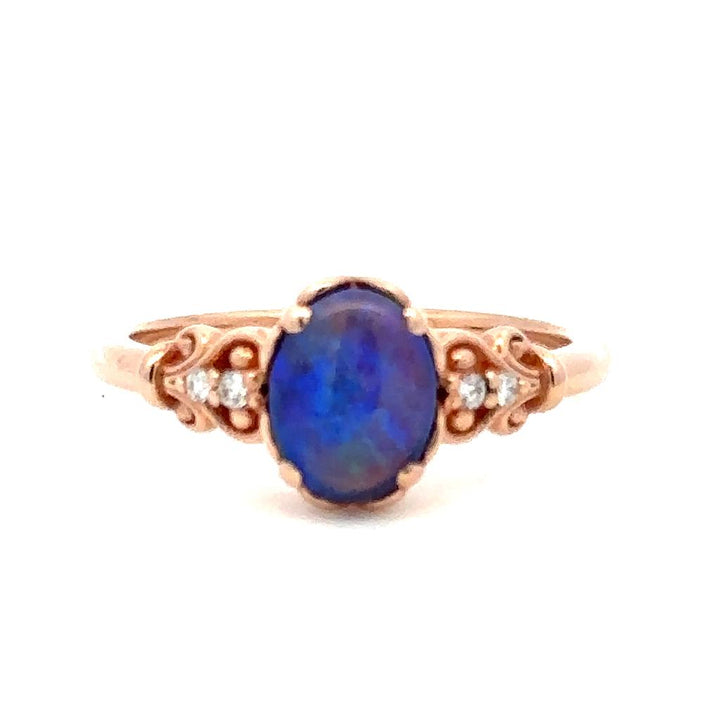 Vintage Style Colored Stone Ring 14 KT Rose with Opal size 7