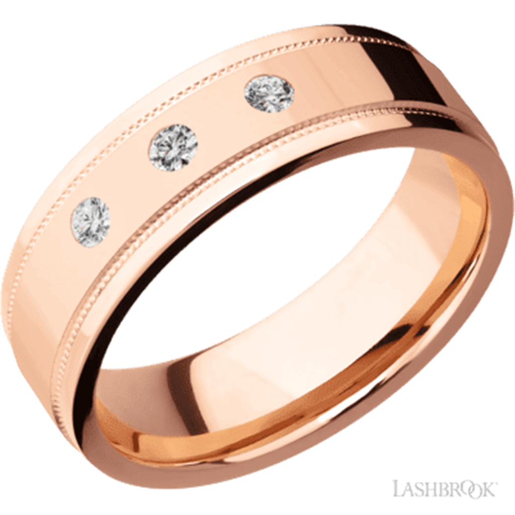 Straight Solid Style Wedding Band 14 Karat Gold Rose 7mm wide with Diamonds size 10