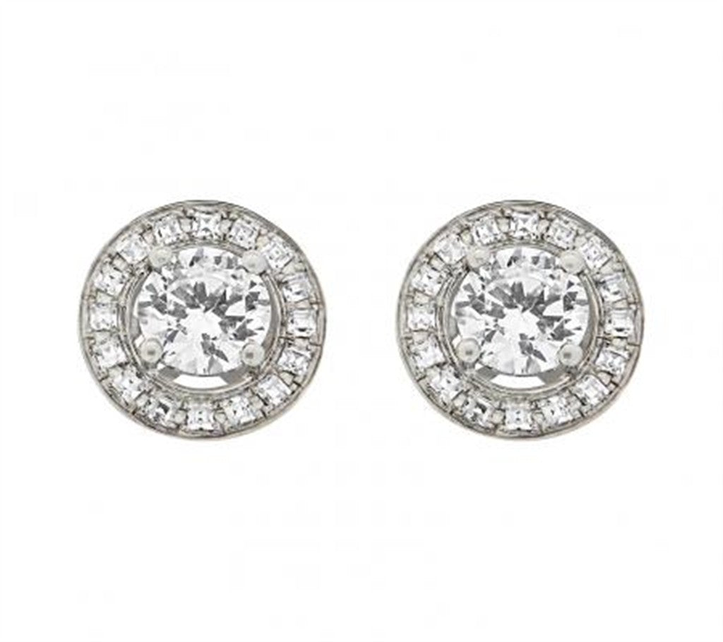 Stud Style Sterling Silver White With Round Cubic Zirconia