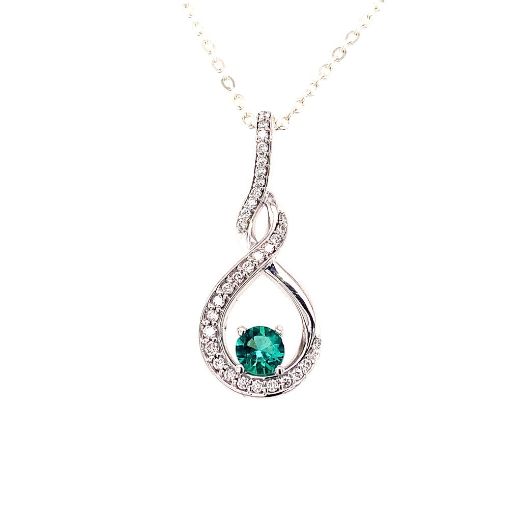 Free Form Pendants 14 Karat Gold White with Round Emerald