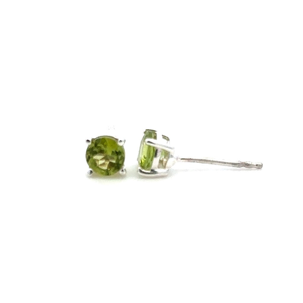 Single Stone Stud Style Sterling Silver White With Round Peridot