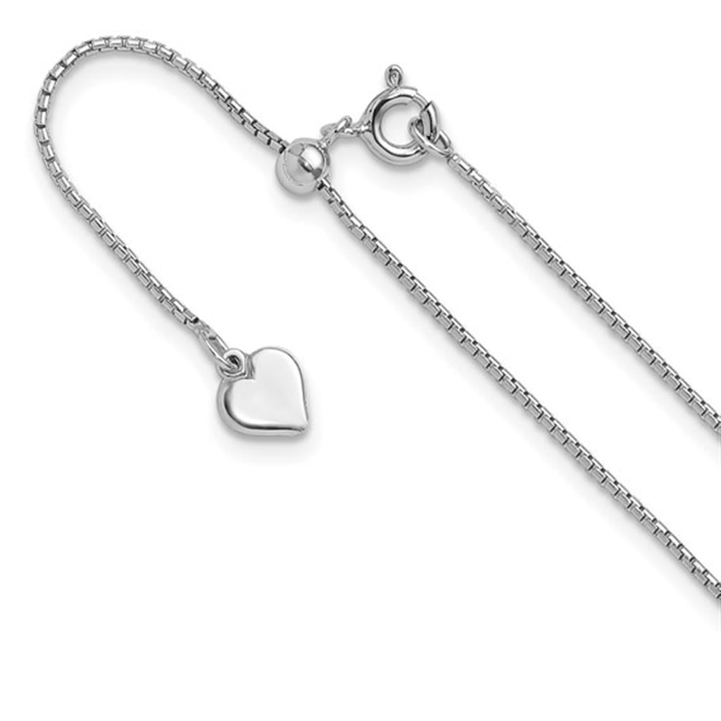 White Sterling Silver 0.95 MM Box Adjustable Chain 22" Long