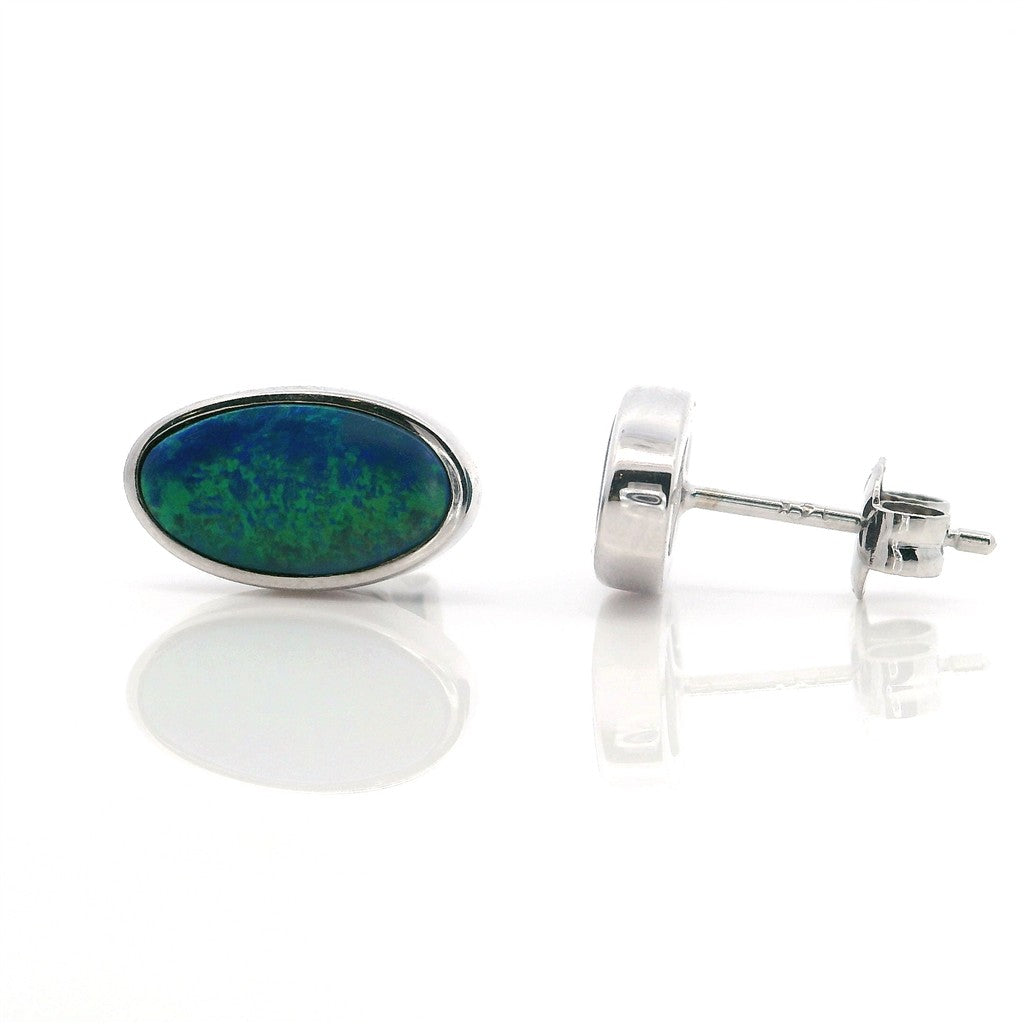 14KT White Gold Oval Opal Stud Earrings