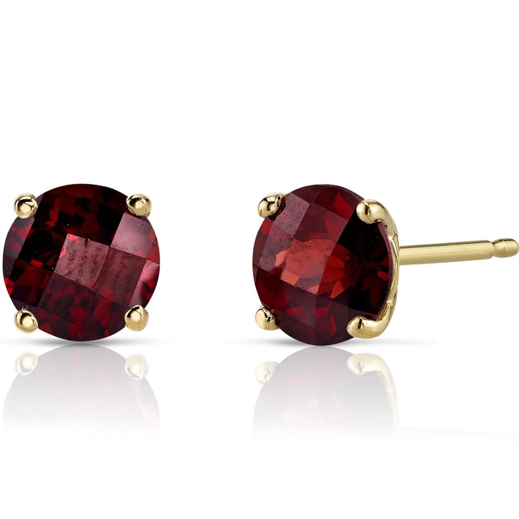 14 KT Yellow Single Stone Stud Earrings 2.20ctw Round Garnet Mozambiques