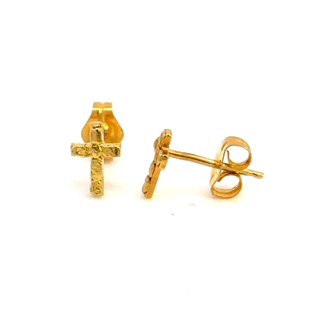 Earrings Cross Studs 14 Karat Gold & Alaskan Gold Nugget