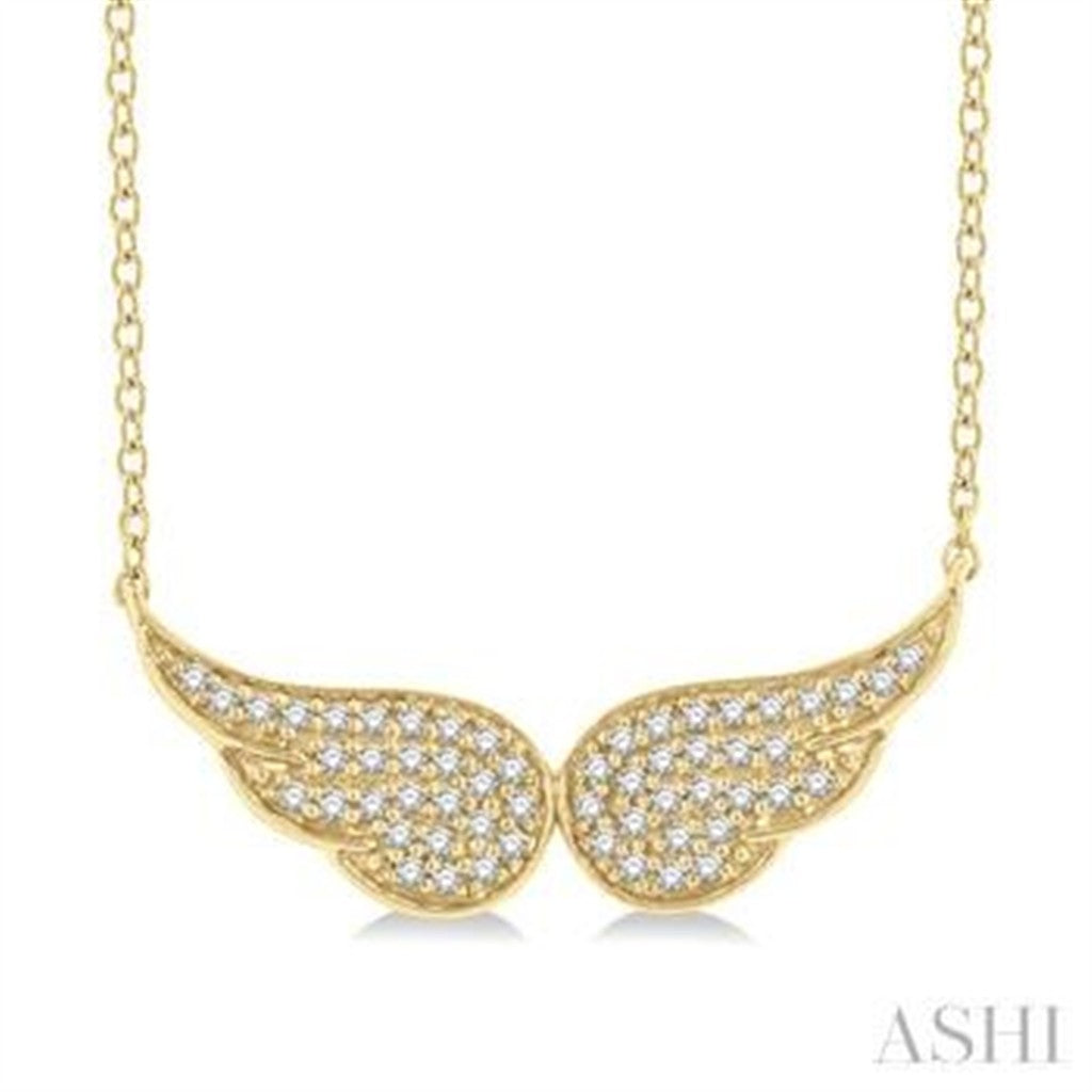 Angel In Line Necklace 10 Karat Gold Yellow With Diamonds 18" Long