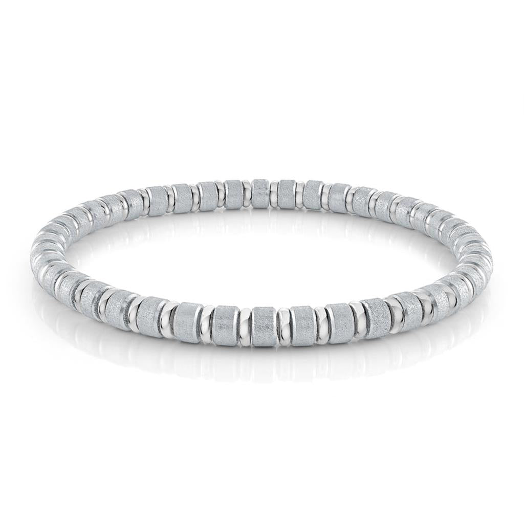 Stretch Style Gemstone Bead Bracelet Elastic with White Stainless Steel 8"
