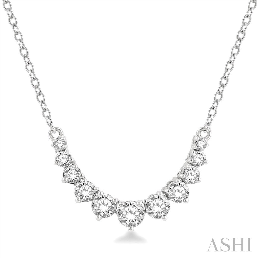 In Line Necklace 14 Karat Gold White With Diamonds 18" Long