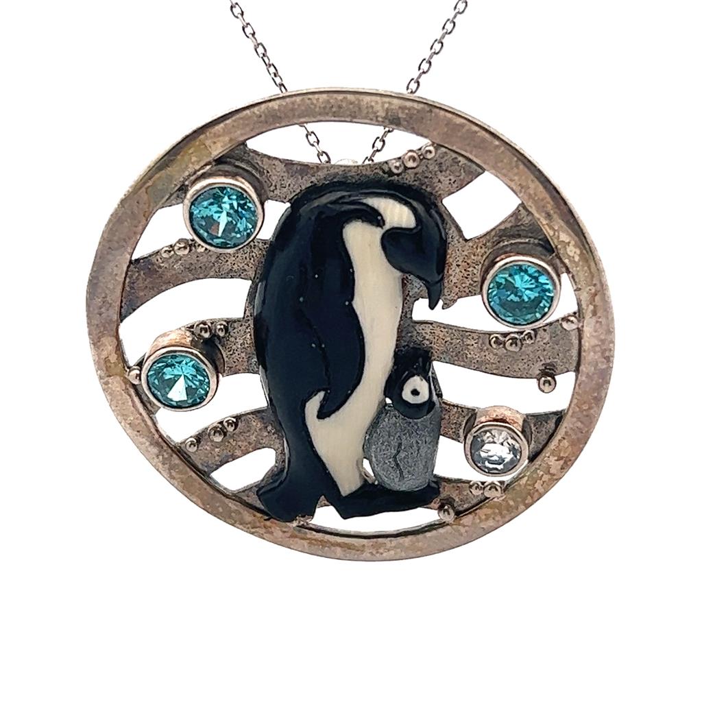 Mammoth Ivory Slider Style Penguin Pendant/Necklace .925